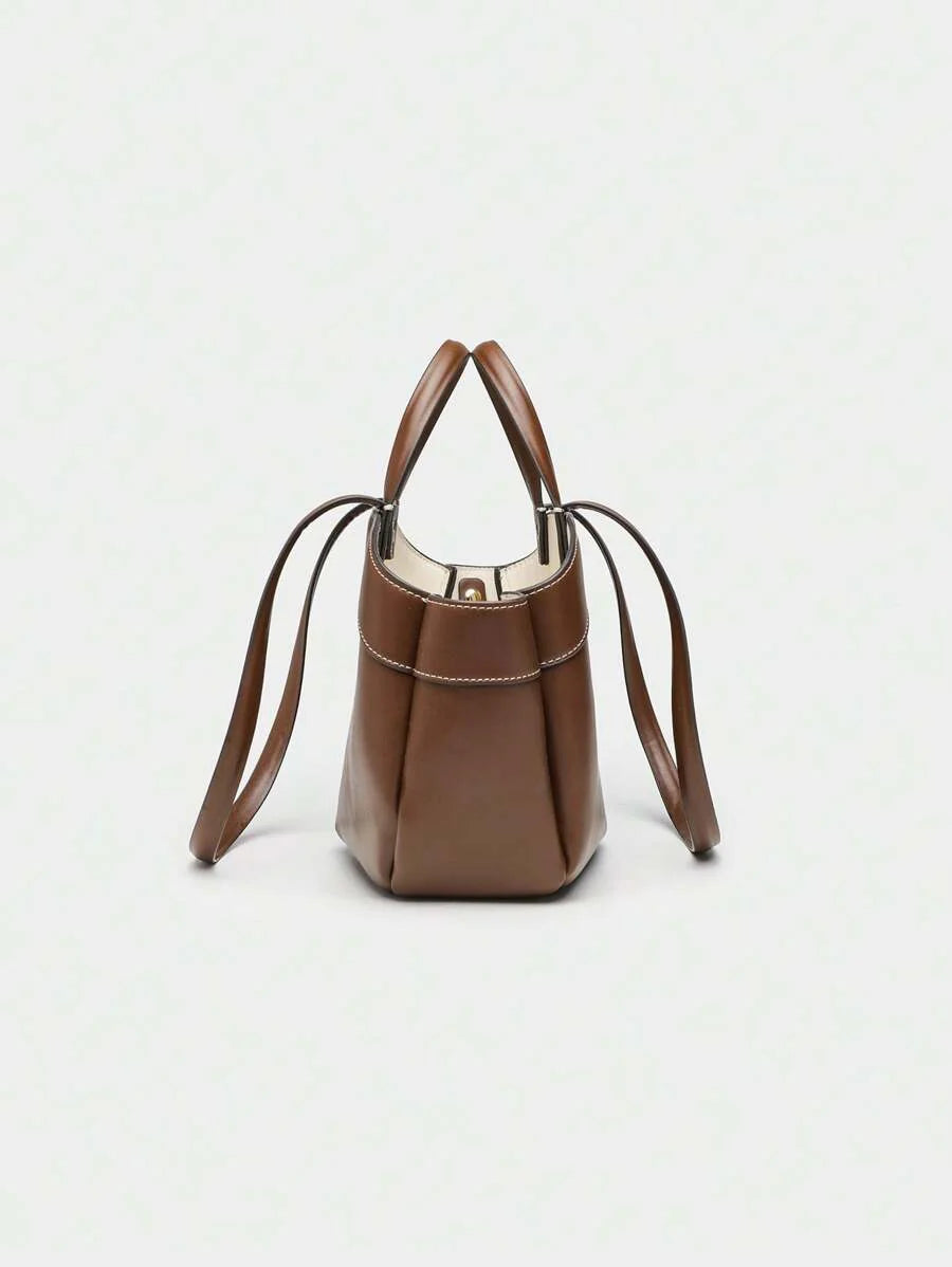 Pleated PU Tote Bag Large Capacity With Double Handles