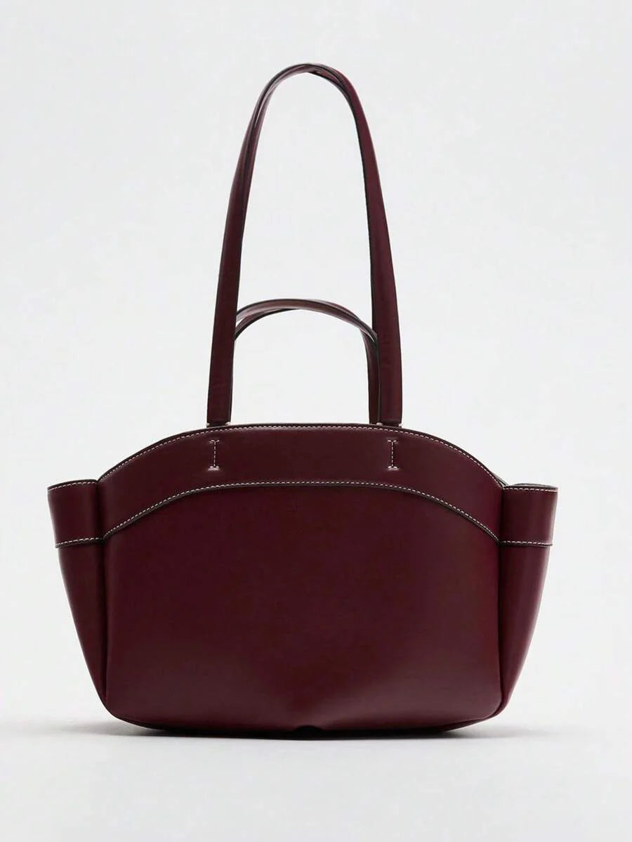 Pleated PU Tote Bag Large Capacity With Double Handles