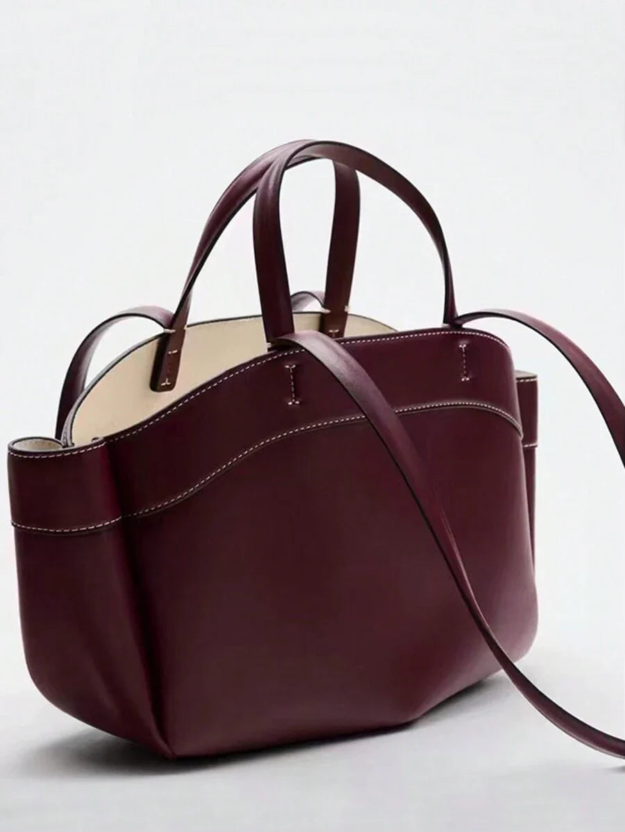 Pleated PU Tote Bag Large Capacity With Double Handles