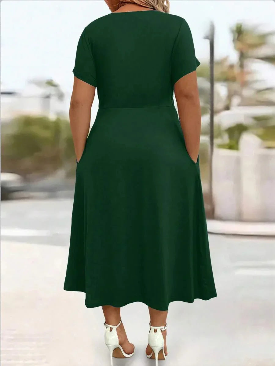 Plus Size Sundress With Pockets V Neck Cinched Waist