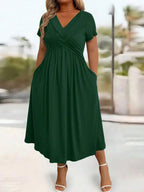 Plus Size Sundress With Pockets V Neck Cinched Waist