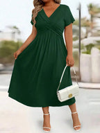 Plus Size Sundress With Pockets V Neck Cinched Waist