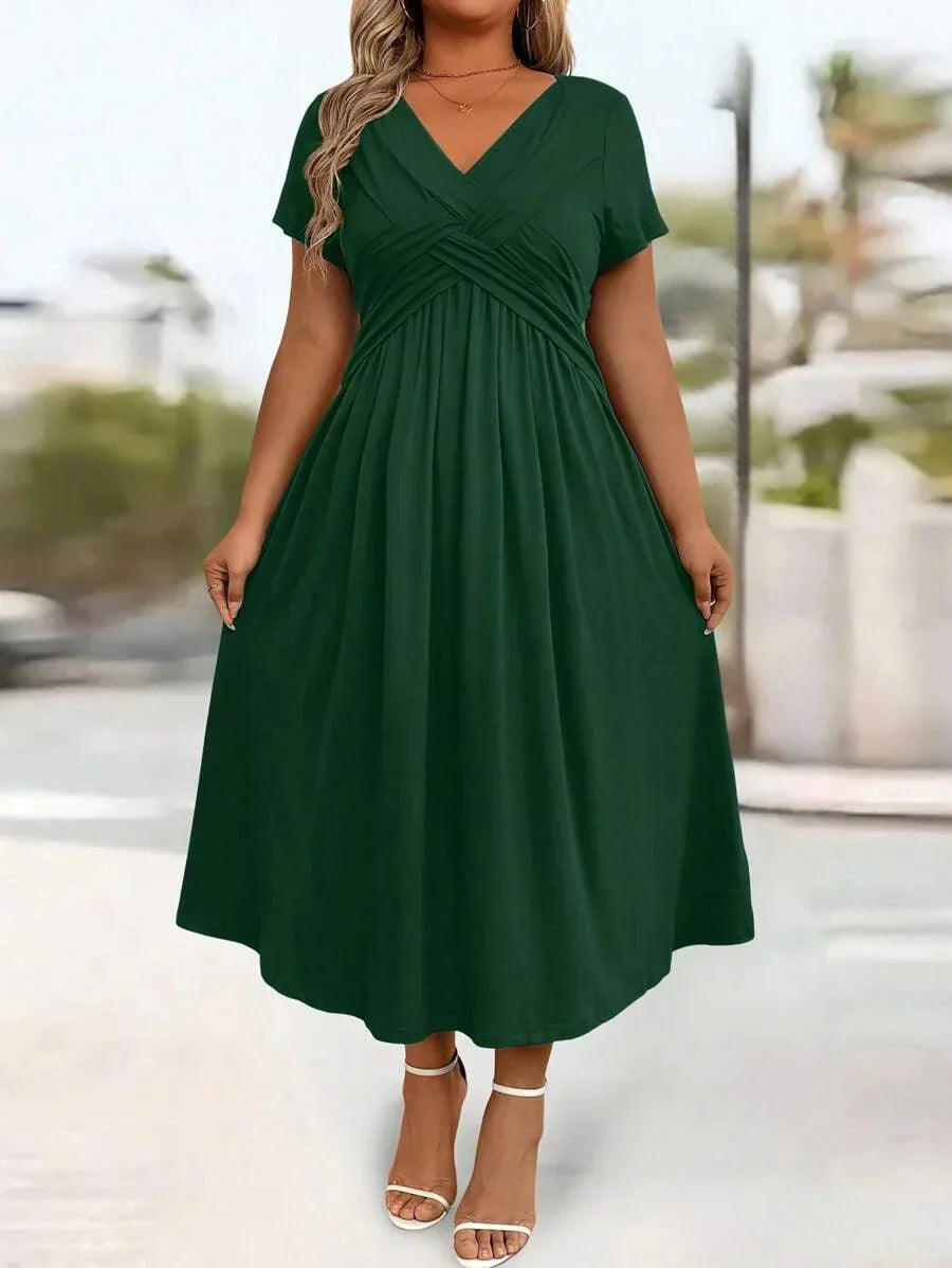 Plus Size Sundress With Pockets V Neck Cinched Waist