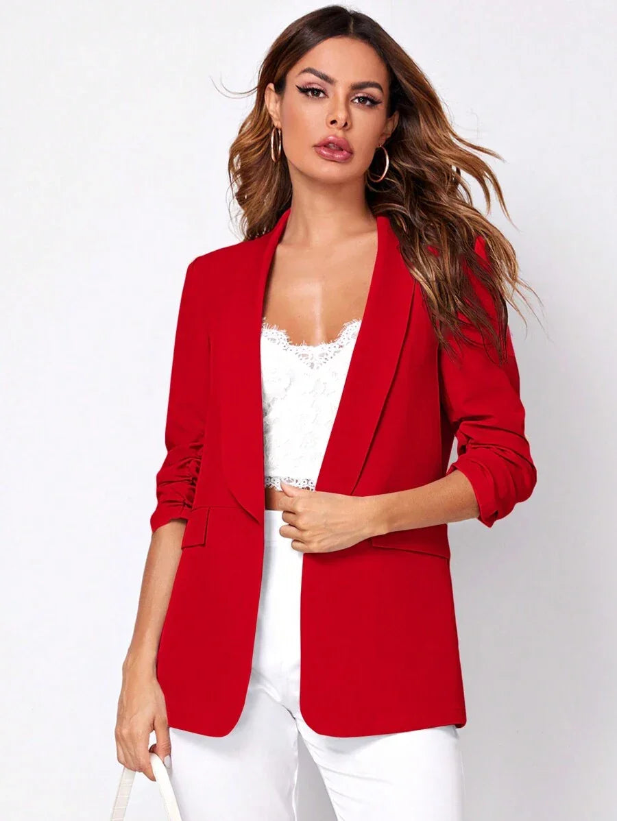 Shawl Collar Blazer Three Quarter Sleeve Unlined Chic