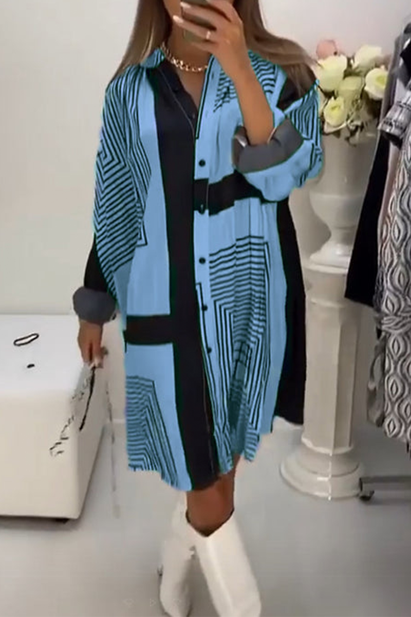 Melanie Aesthetic Casual Shirt Dresses with Stripe Buttons and Contrast V Neck (3 Colors) Boutique Collection