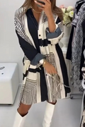 Melanie Aesthetic Casual Shirt Dresses with Stripe Buttons and Contrast V Neck (3 Colors) Boutique Collection
