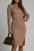 Magaly Timeless Casual Dresses with Buttons, Slits, Potholes, Half Turtleneck and Wrap Skirt (3 Colors) Boutique Dress Collection