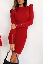 Luisa Exclusive Dresses with Buttons and Ruffles, Half Turtleneck and Wrap Skirt Premium Wardrobe Essential