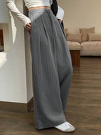Minimalist Wide Leg Pants For Women Casual Solid Color Long Loose Mid Waist Trousers