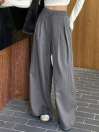 Minimalist Wide Leg Pants For Women Casual Solid Color Long Loose Mid Waist Trousers