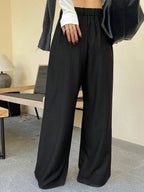 Minimalist Wide Leg Pants For Women Casual Solid Color Long Loose Mid Waist Trousers