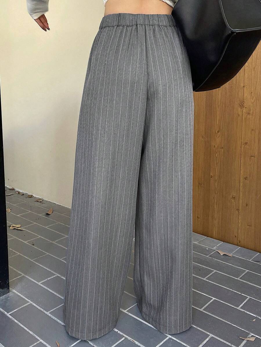 Minimalist Wide Leg Pants For Women Casual Solid Color Long Loose Mid Waist Trousers