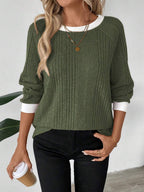 Colorblock Raglan Sweatshirt Round Neck Pullover Lined For Warmth Casual Daily