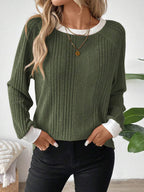 Colorblock Raglan Sweatshirt Round Neck Pullover Lined For Warmth Casual Daily