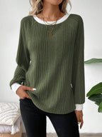 Colorblock Raglan Sweatshirt Round Neck Pullover Lined For Warmth Casual Daily