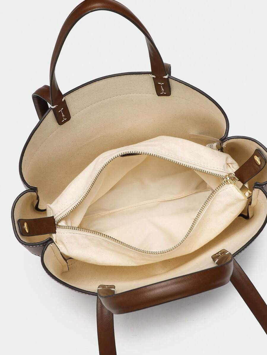 Pleated PU Tote Bag Large Capacity With Double Handles