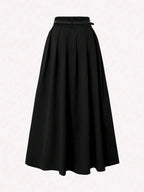 Pleated High Waist Decorative Belt Skirt With Pockets