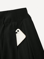Pleated High Waist Decorative Belt Skirt With Pockets