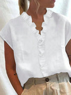 Navy Batwing Frill Blouse