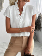 Navy Batwing Frill Blouse