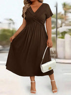 Plus Size Sundress With Pockets V Neck Cinched Waist