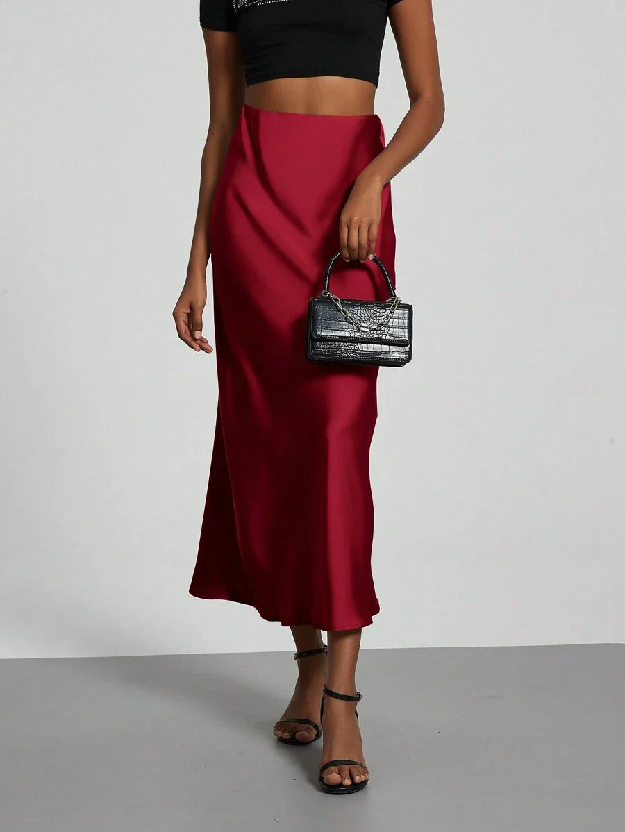 Elastic Satin Maxi Skirt
