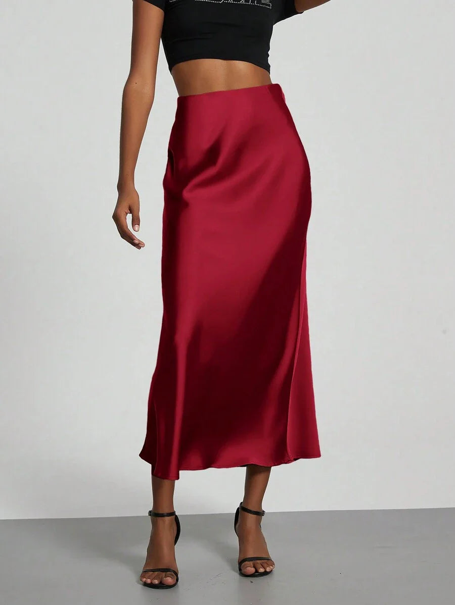 Elastic Satin Maxi Skirt