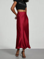 Elastic Satin Maxi Skirt