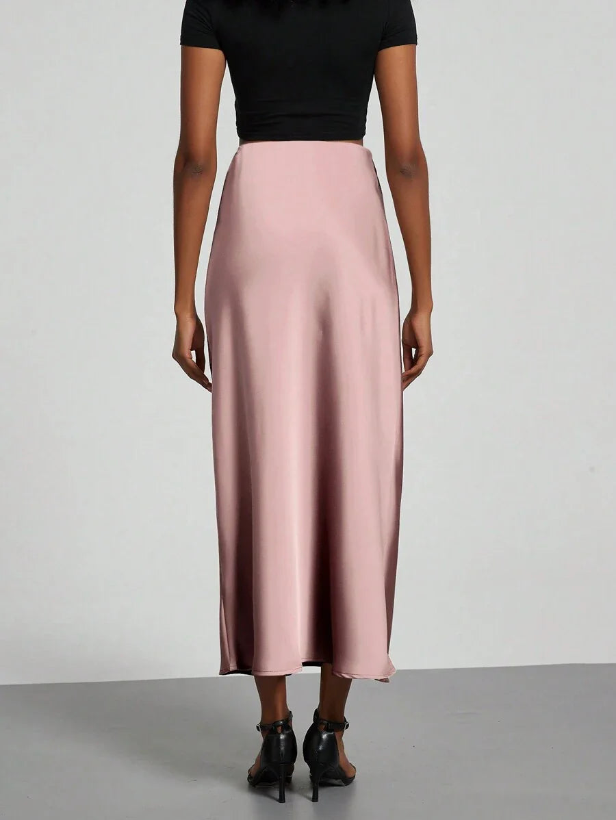 Elastic Satin Maxi Skirt