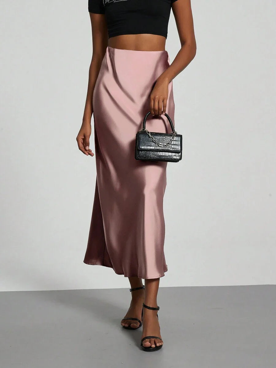 Elastic Satin Maxi Skirt