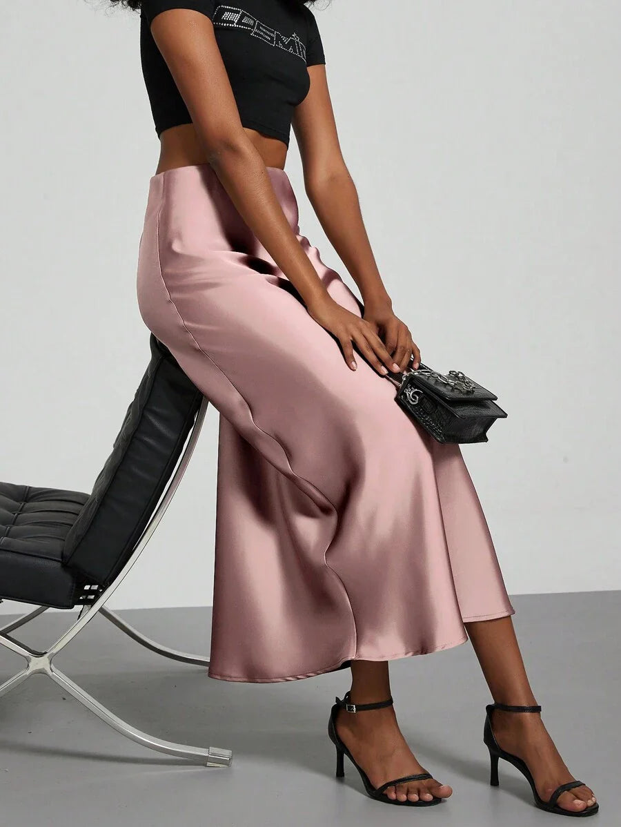 Elastic Satin Maxi Skirt