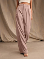 High Waist Wide Leg Trousers With Pleats And Zipper