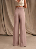High Waist Wide Leg Trousers With Pleats And Zipper