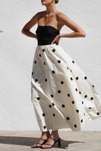 Gilda Luxe Polka Dot Contrast Strapless Holiday Dresses Premium Wardrobe Essential