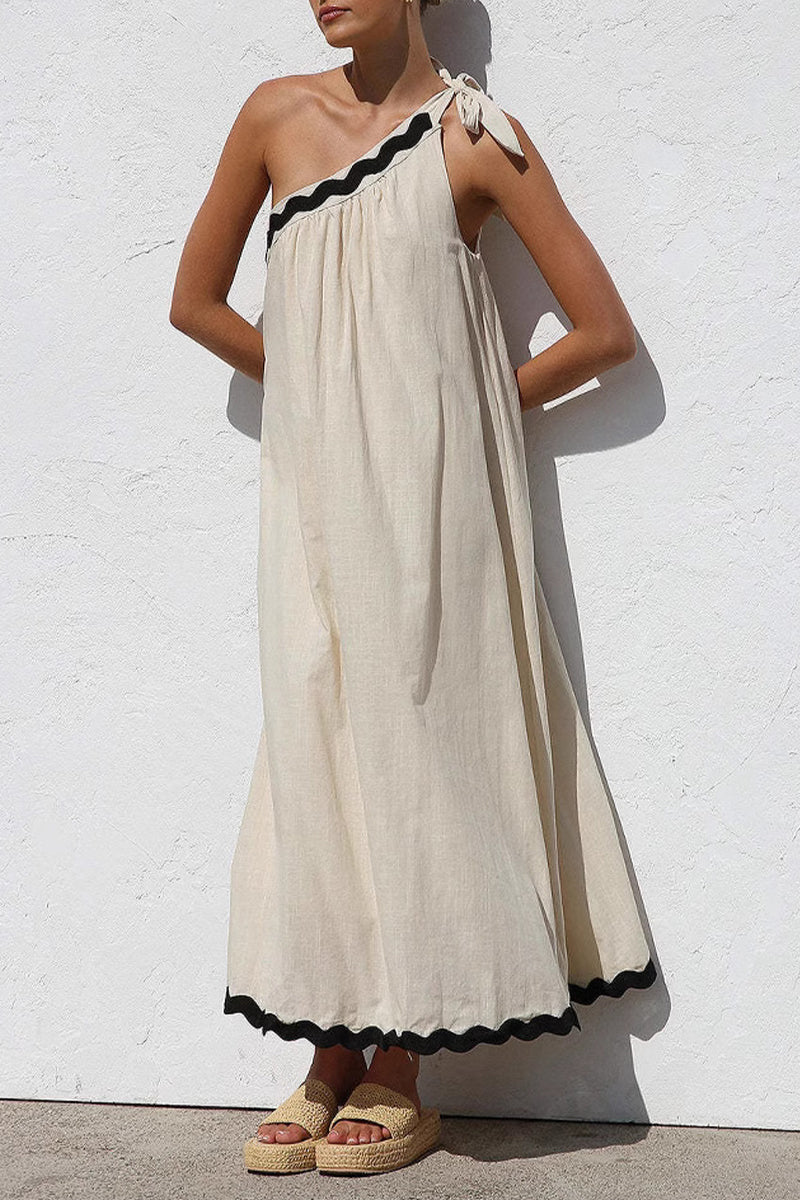 Gabriela Elevated Holiday Ripple Patchwork Dresses with Irregular Drop Shoulder and Lace Up, Sleeveless Chic Silhouette Collection