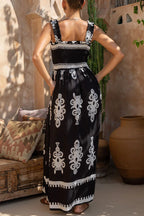 Fernanda Luxe Holiday Dress Geometric Print Pocket Thready Selvedge Square Neck Long Dresses (3 Colors) Boutique Collection