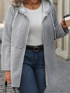 Hooded Zip Up Drawstring Coat For Casual Fall Winter Wear
