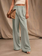 High Waist Wide Leg Trousers With Pleats And Zipper