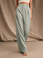 High Waist Wide Leg Trousers With Pleats And Zipper