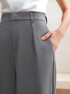High Waist Wide Leg Trousers With Pleats And Zipper