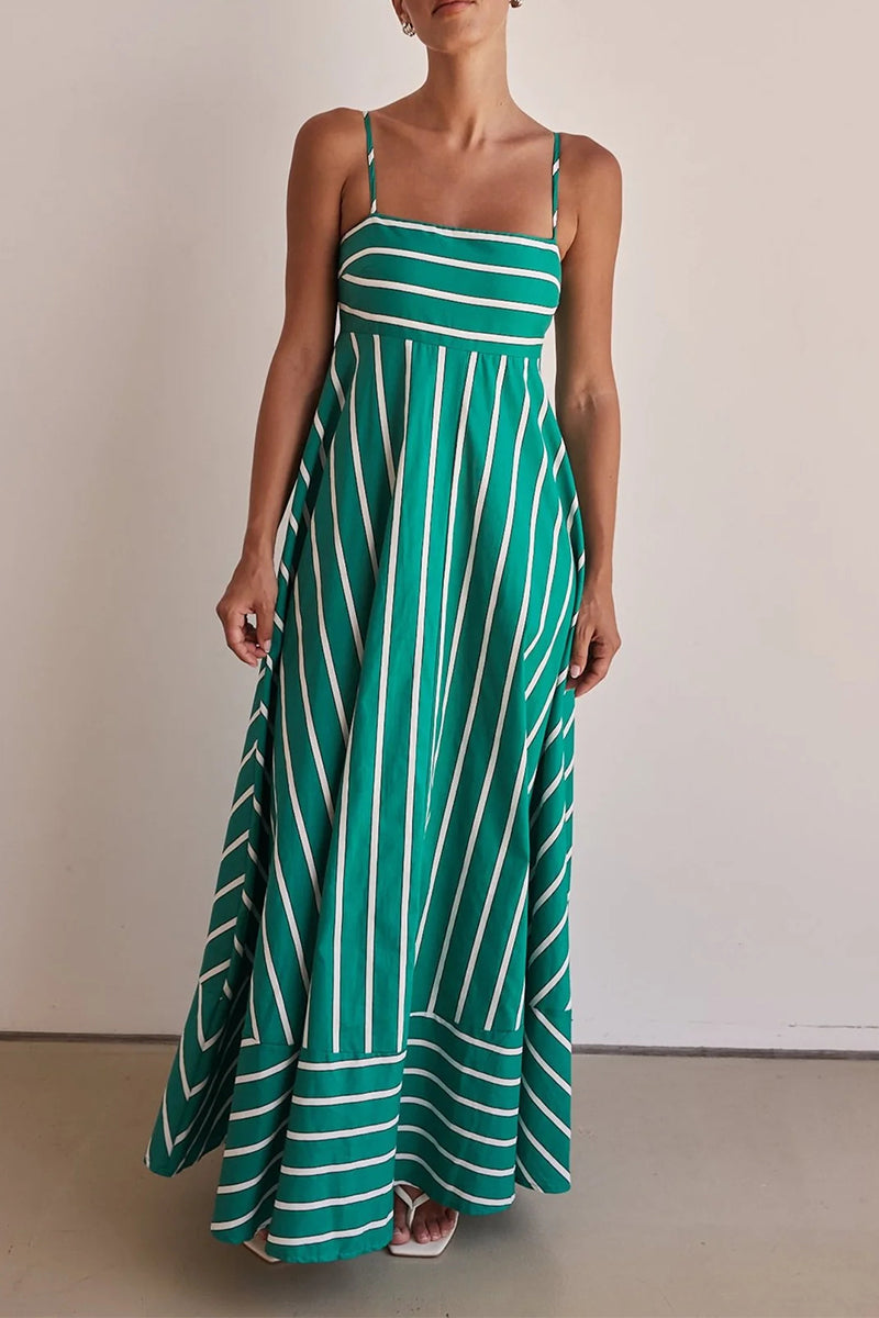 Beatriz Luxe Casual Striped Backless Contrast Square Neck Sling Dresses for Vacation Designer Edit