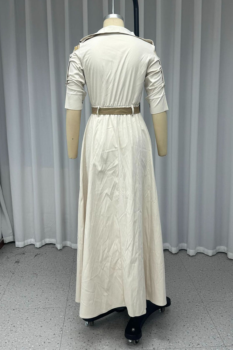 Tamar Timeless Casual Patchwork with Belt, Zipper, Turn Down Collar, Long Dresses Designer Dress Edit