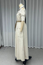 Tamar Timeless Casual Patchwork with Belt, Zipper, Turn Down Collar, Long Dresses Designer Dress Edit