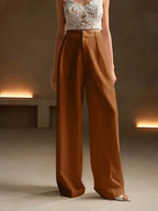High Waist Wide Leg Trousers With Pleats And Zipper