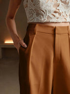 High Waist Wide Leg Trousers With Pleats And Zipper