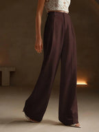 High Waist Wide Leg Trousers With Pleats And Zipper