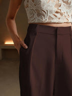 High Waist Wide Leg Trousers With Pleats And Zipper