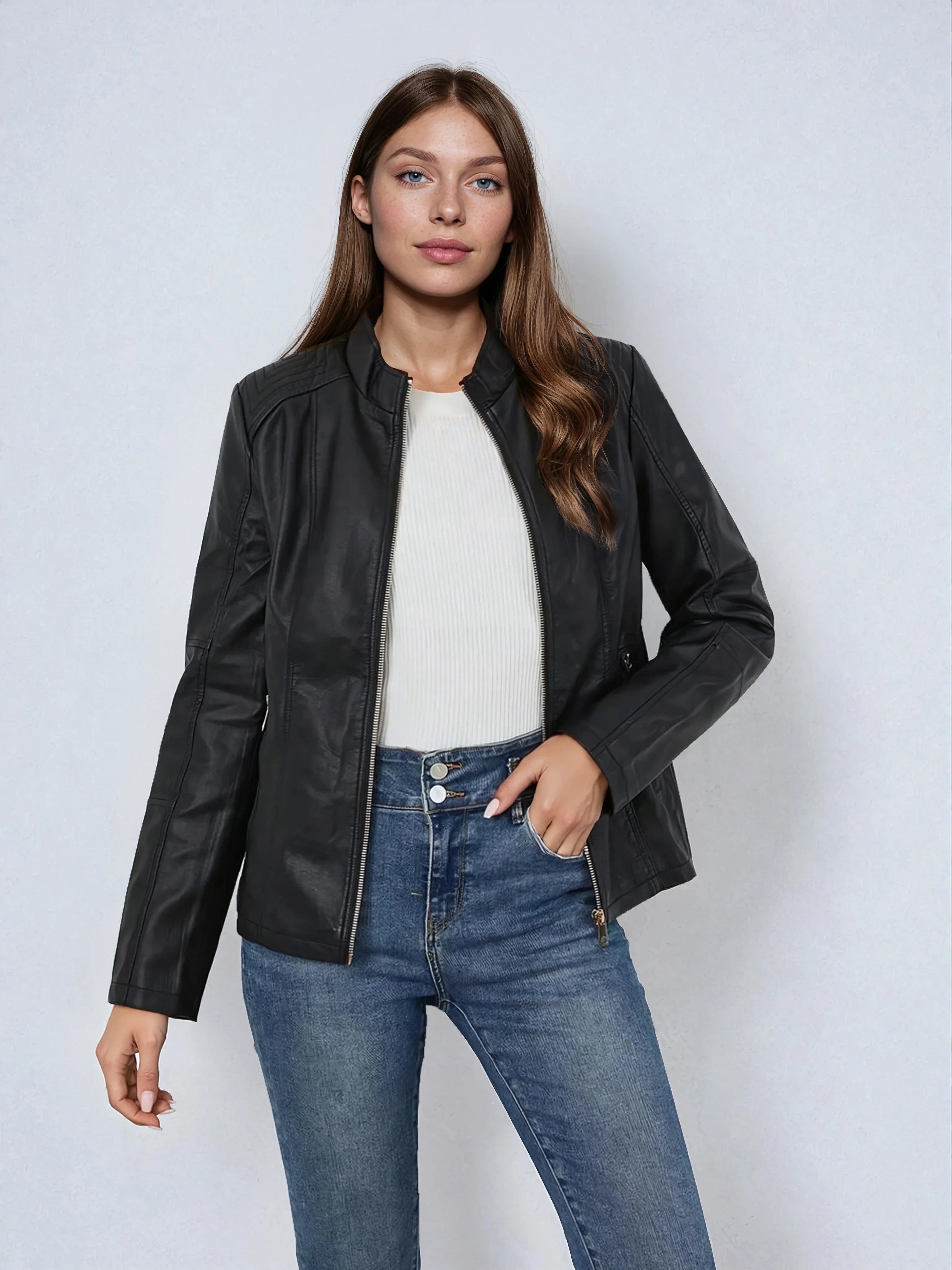 Faux Leather Biker Jacket Asymmetric Zip Chic Design