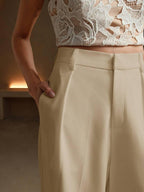 High Waist Wide Leg Trousers With Pleats And Zipper