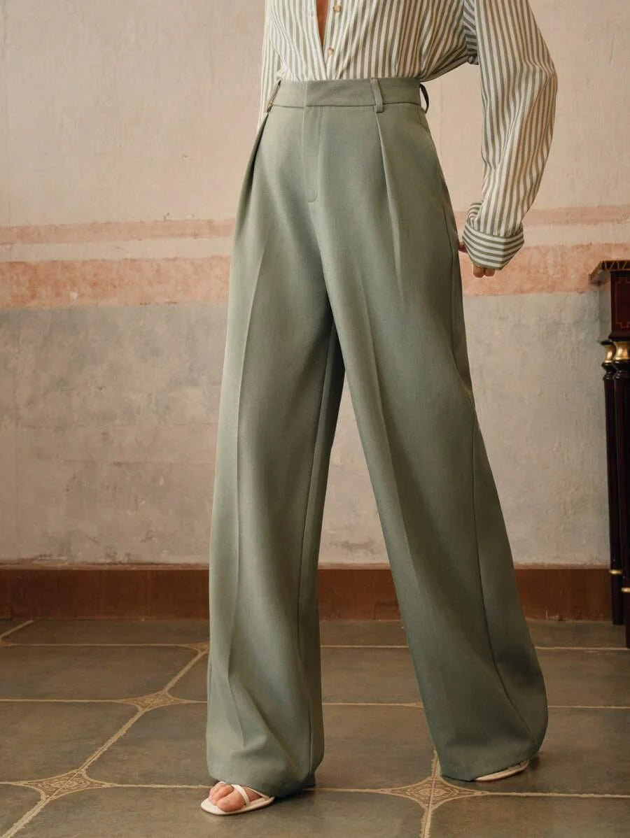 High Waist Wide Leg Trousers With Pleats And Zipper